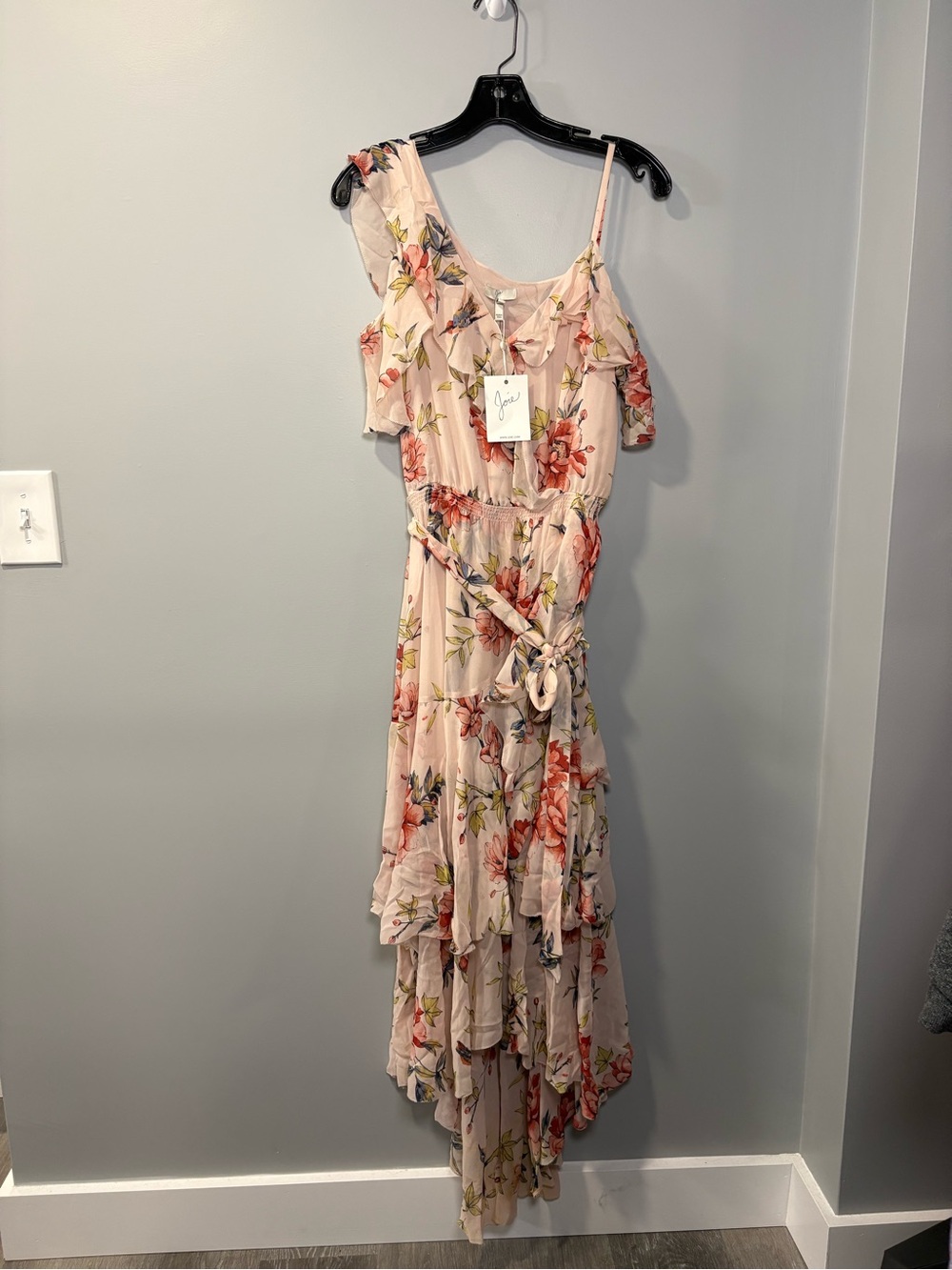 Joie Blush Floral Asymmetrical Ruffle Maxi Dress